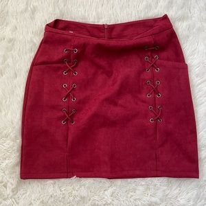 Faux suede maroon red mini skirt.. size large